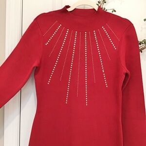Nina Leonard Red/Gold Studded Dress Size M, EUC